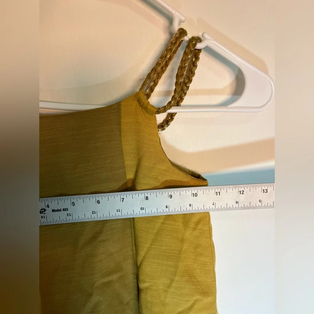 Tahari Girl Dress 6 Cotton Rayon‎ Gold Sleeveless Braided Straps Summer Lined